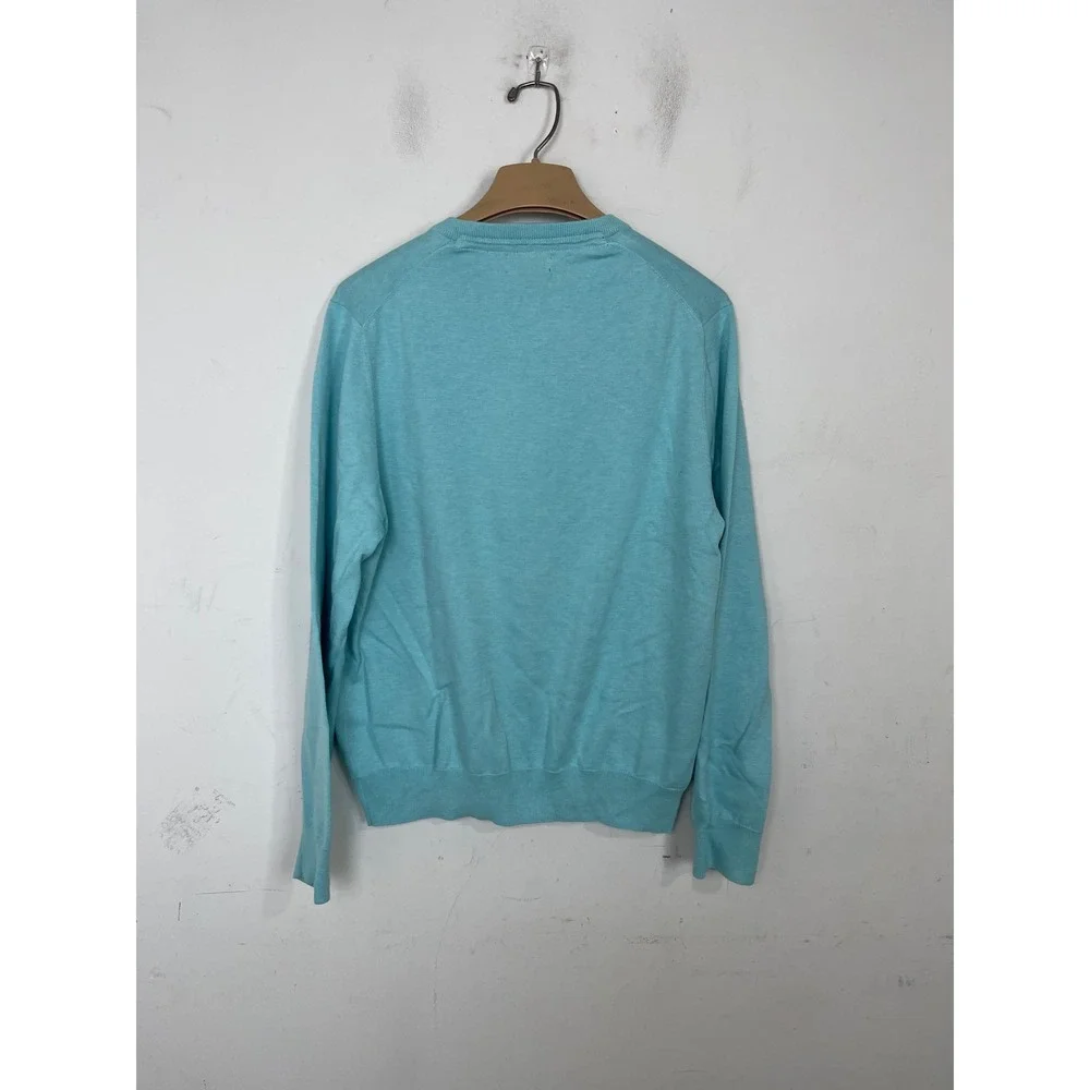 Brooks Brothers‎ Mens V-Neck Sweater Light Blue Supima Cotton Size M Logo Knit